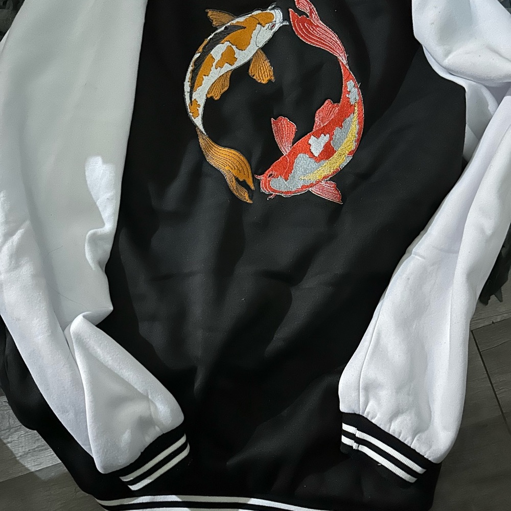 Unisex Custom Made Embroidered Koi Fish Varsity Jacket Size , Xl View 4